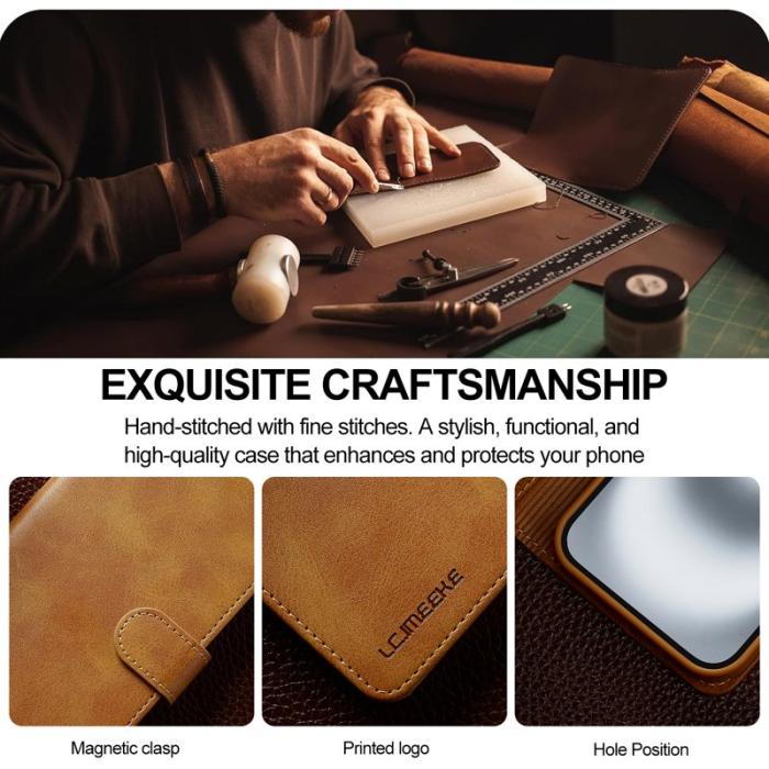 LC.imeeke - LC.IMEEKE iPhone 17 Fodral Calf Texture PU Läder - Gul