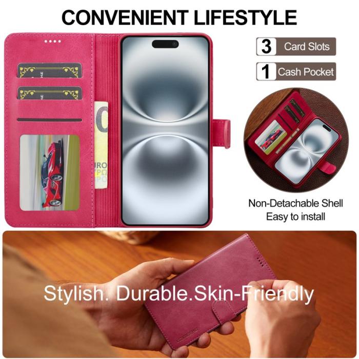 LC.imeeke - LC.IMEEKE iPhone 17 Fodral Calf Texture PU Läder - Rosa