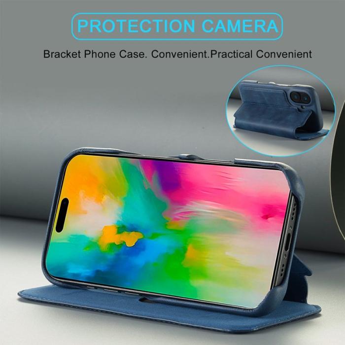 LC.imeeke - LC.IMEEKE iPhone 17 Fodral Card Holder Äkta läder - Blå