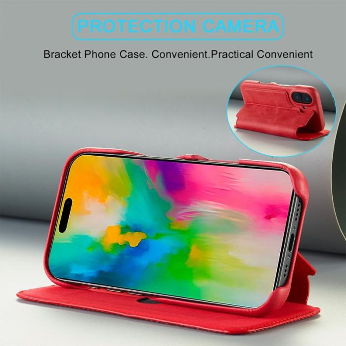 LC.imeeke - LC.IMEEKE iPhone 17 Fodral Card Holder Äkta läder - Röd