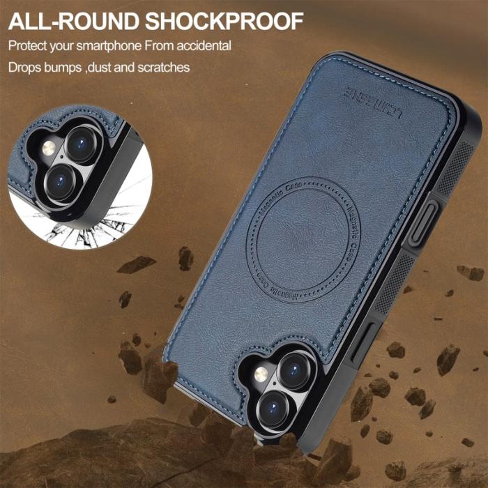 LC.imeeke - LC.IMEEKE iPhone 17 Fodral Magnetiskt Äkta läder - Blå