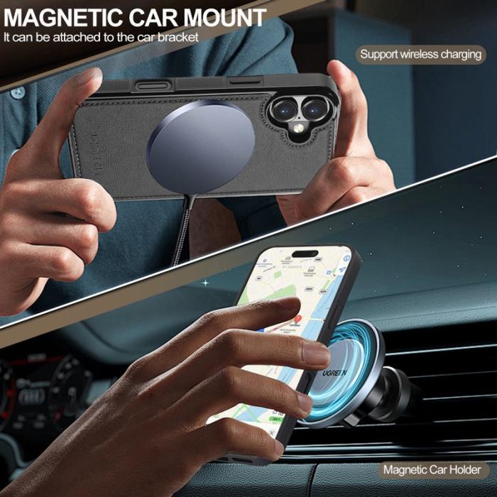 LC.imeeke - LC.IMEEKE iPhone 17 Fodral Magnetiskt Äkta läder - Svart