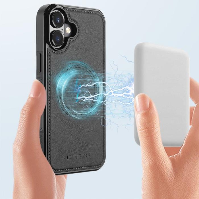 LC.imeeke - LC.IMEEKE iPhone 17 Fodral Magnetiskt Äkta läder - Svart