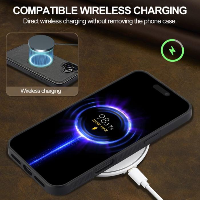 LC.imeeke - LC.IMEEKE iPhone 17 Fodral Magnetiskt Äkta läder - Svart