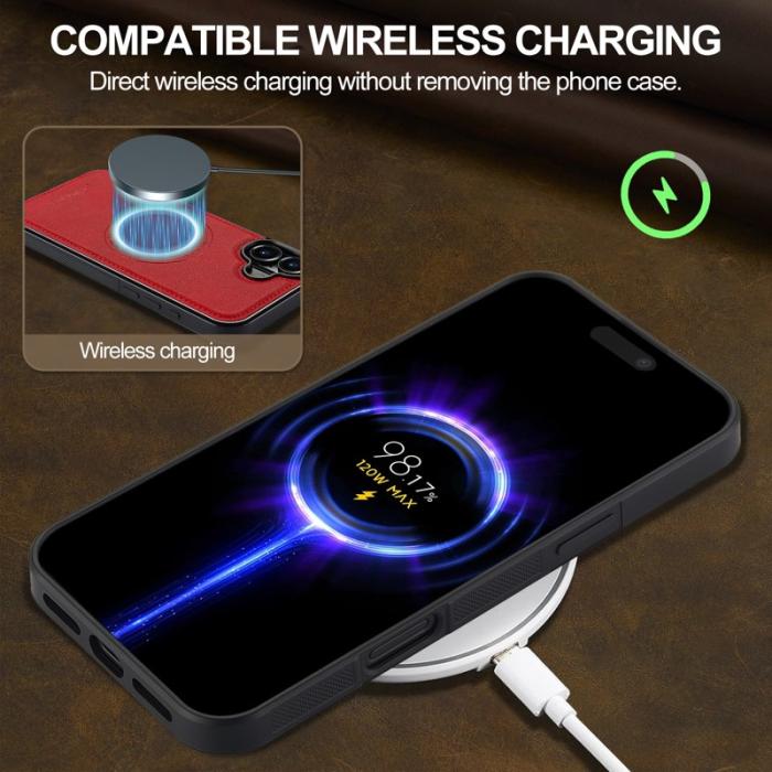 LC.imeeke - LC.IMEEKE iPhone 17 Fodral MagSafe Äkta läder - Röd