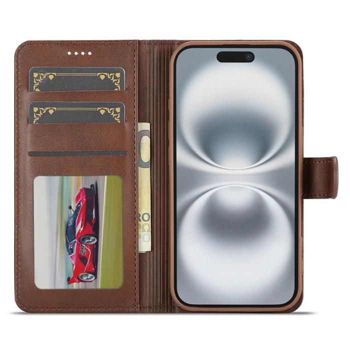 LC.imeeke - LC.IMEEKE iPhone 17 Fodral PU Läder Ställ Wallet - Brun