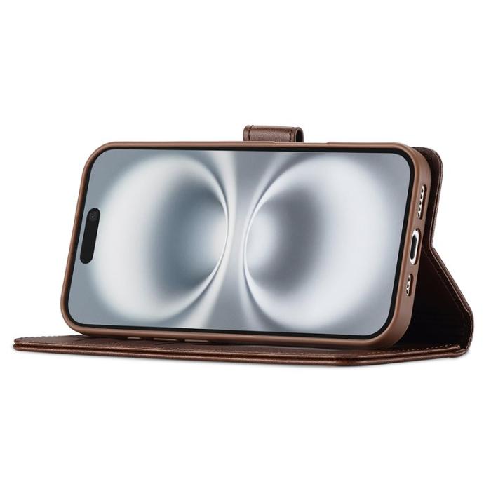 LC.imeeke - LC.IMEEKE iPhone 17 Fodral PU Läder Ställ Wallet - Brun