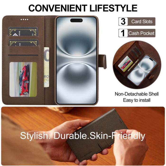 LC.imeeke - LC.IMEEKE iPhone 17 Fodral PU Läder Ställ Wallet - Brun