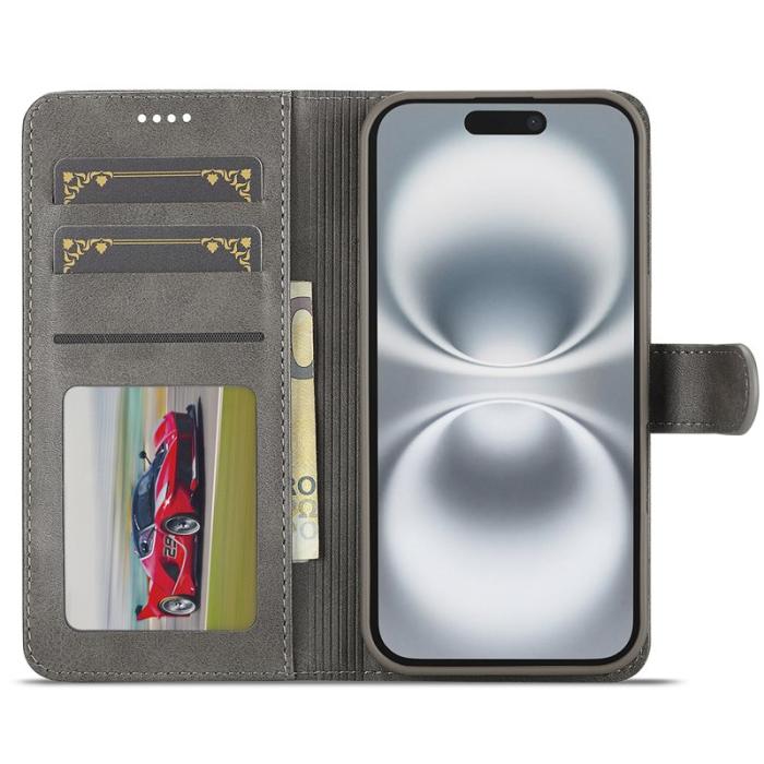 LC.imeeke - LC.IMEEKE iPhone 17 Fodral PU Läder Ställ Wallet - Grå