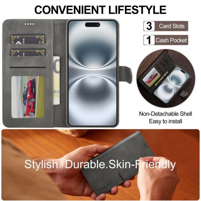 LC.imeeke - LC.IMEEKE iPhone 17 Fodral PU Läder Ställ Wallet - Grå