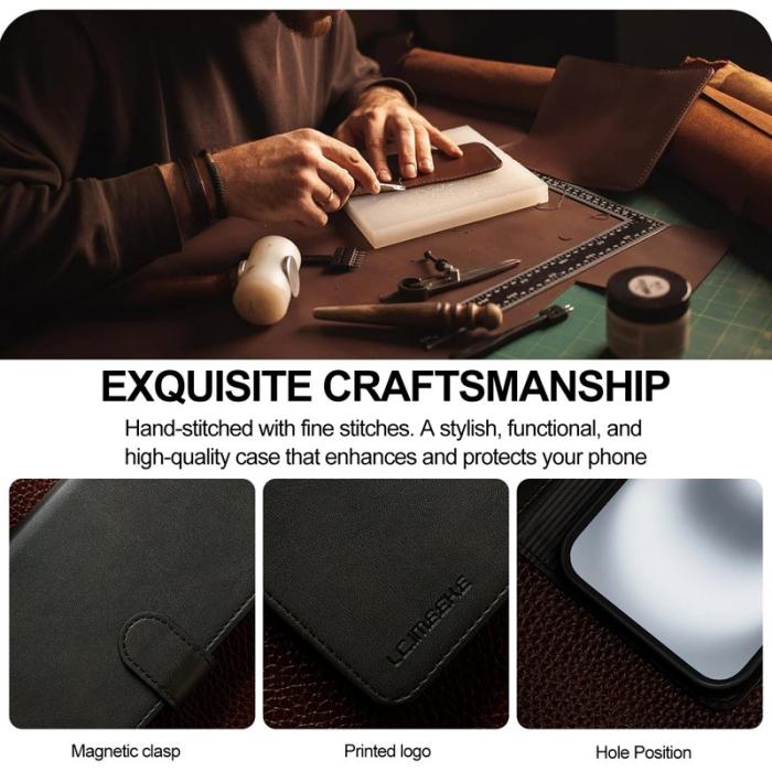 LC.imeeke - LC.IMEEKE iPhone 17 Fodral PU Läder Ställ Wallet - Svart