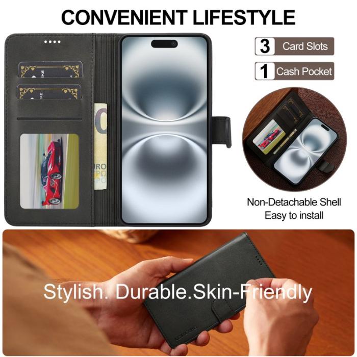 LC.imeeke - LC.IMEEKE iPhone 17 Fodral PU Läder Ställ Wallet - Svart