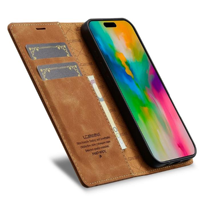 LC.imeeke - LC.IMEEKE iPhone 17 Fodral Wallet Mikrofiberläder - Brun
