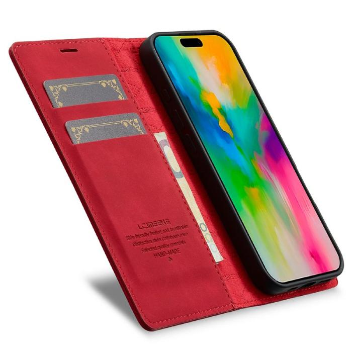 LC.imeeke - LC.IMEEKE iPhone 17 Fodral Wallet Mikrofiberläder - Röd
