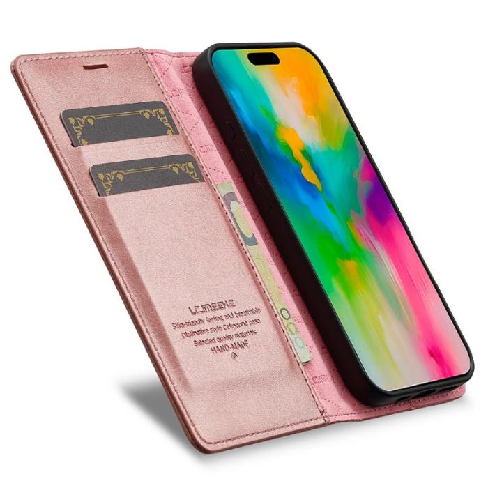 LC.imeeke - LC.IMEEKE iPhone 17 Fodral Wallet Mikrofiberläder - Roséguld