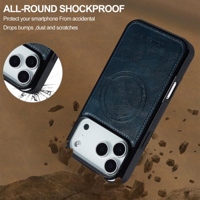 LC.imeeke - LC.IMEEKE iPhone 17 Pro Fodral Äkta läder - Blå