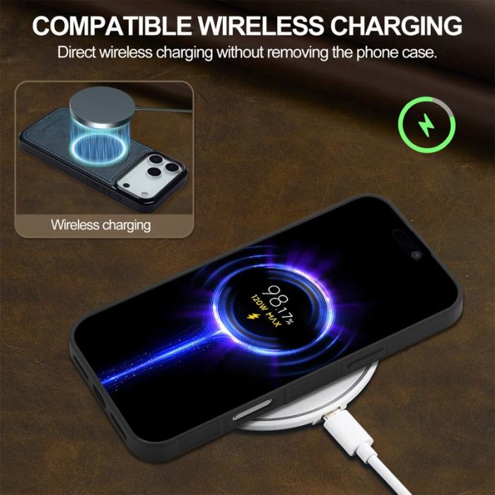 LC.imeeke - LC.IMEEKE iPhone 17 Pro Fodral Äkta läder - Blå