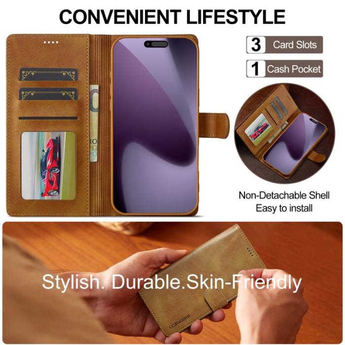 LC.imeeke - LC.IMEEKE iPhone 17 Pro Fodral Äkta läder - Gul