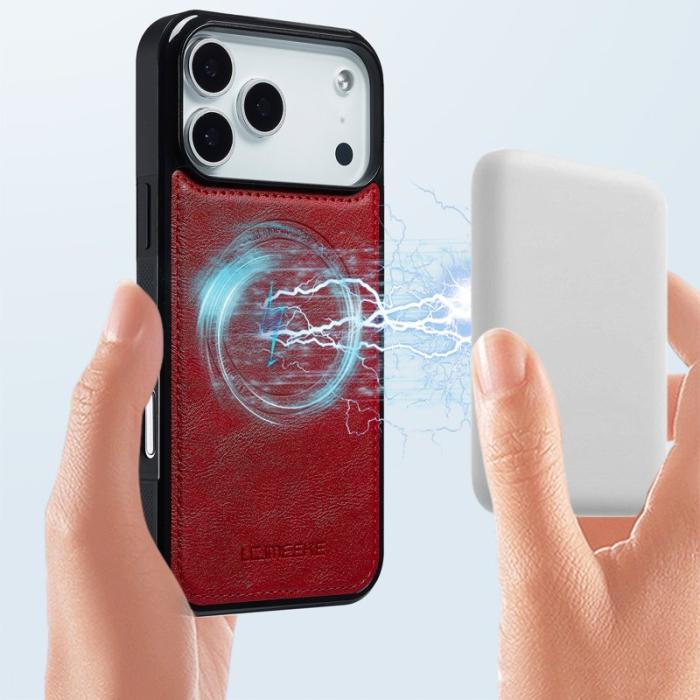 LC.imeeke - LC.IMEEKE iPhone 17 Pro Fodral Äkta läder - Röd