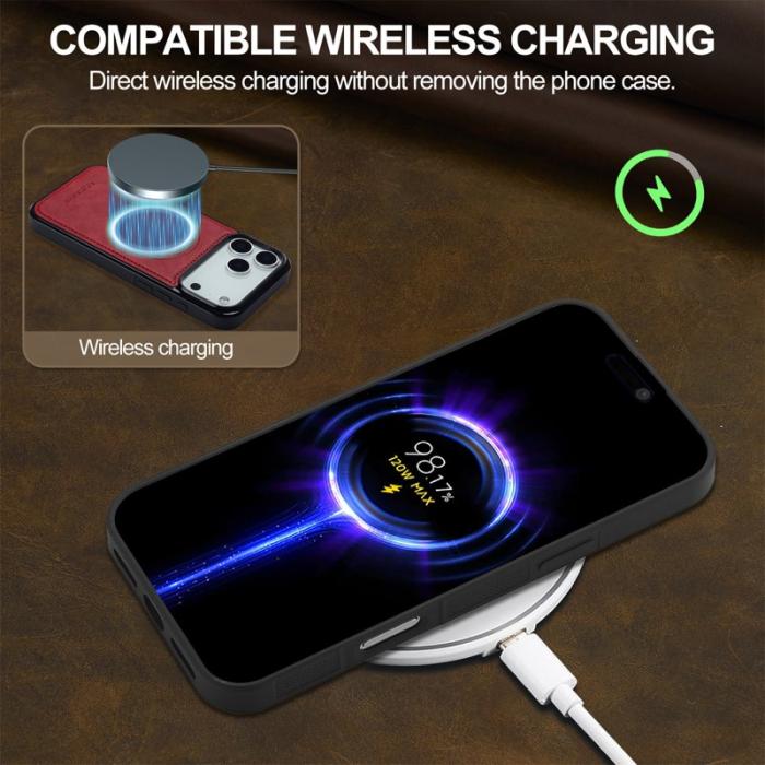 LC.imeeke - LC.IMEEKE iPhone 17 Pro Fodral Äkta läder - Röd