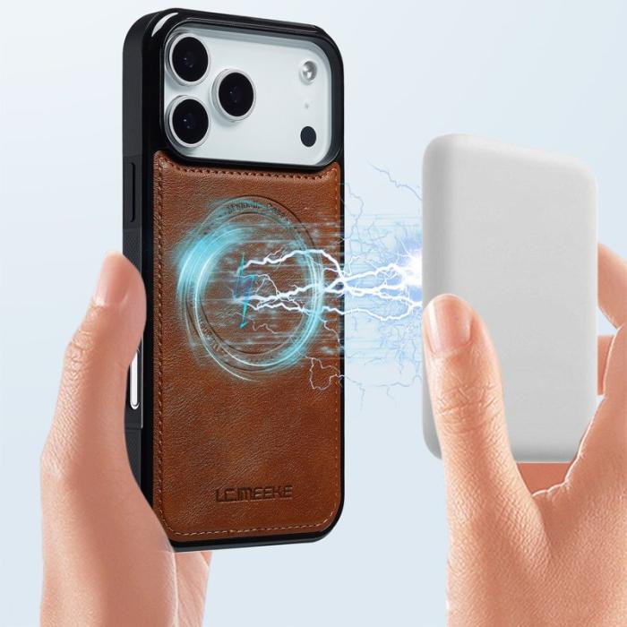 LC.imeeke - LC.IMEEKE iPhone 17 Pro Fodral Äkta läder + TPU - Brun