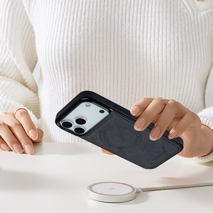 LC.imeeke - LC.IMEEKE iPhone 17 Pro Fodral Äkta läder + TPU - Svart