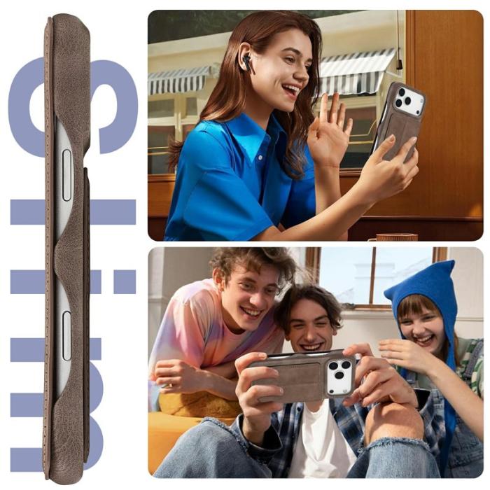 LC.imeeke - LC.IMEEKE iPhone 17 Pro Fodral Card Holder KonstLäder - Brun