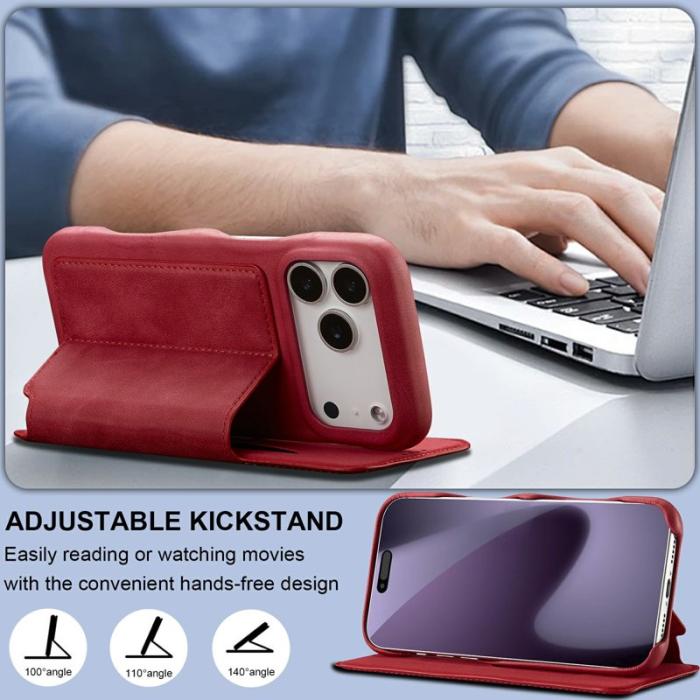 LC.imeeke - LC.IMEEKE iPhone 17 Pro Fodral Kortfack Ställ KonstLäder - Röd