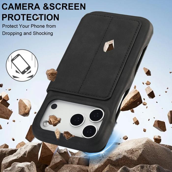 LC.imeeke - LC.IMEEKE iPhone 17 Pro Fodral Kortfodral Konstläder - Svart