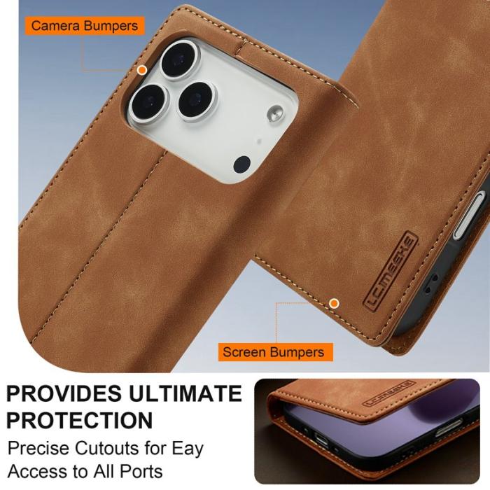 LC.imeeke - LC.IMEEKE iPhone 17 Pro Fodral Wallet Mikrofiberläder - Brun