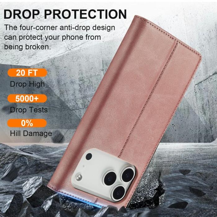 LC.imeeke - LC.IMEEKE iPhone 17 Pro Fodral Wallet Mikrofiberläder - Roséguld