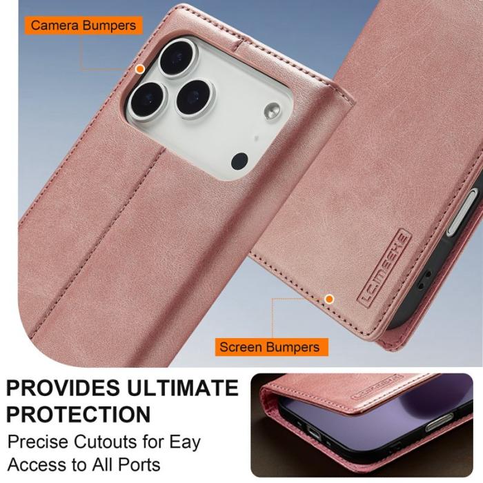 LC.imeeke - LC.IMEEKE iPhone 17 Pro Fodral Wallet Mikrofiberläder - Roséguld