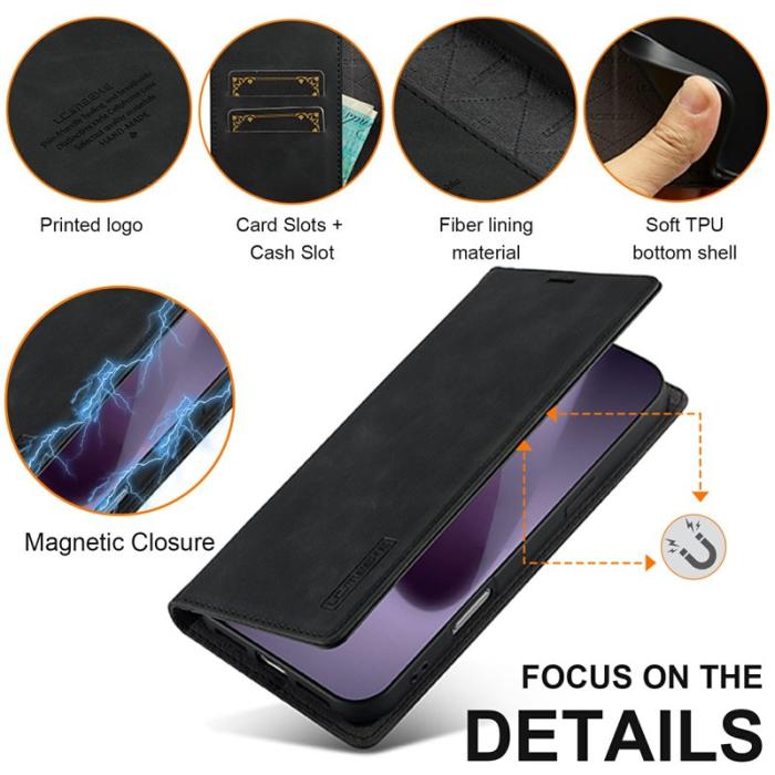 LC.imeeke - LC.IMEEKE iPhone 17 Pro Fodral Wallet Mikrofiberläder - Svart