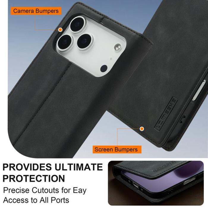 LC.imeeke - LC.IMEEKE iPhone 17 Pro Fodral Wallet Mikrofiberläder - Svart