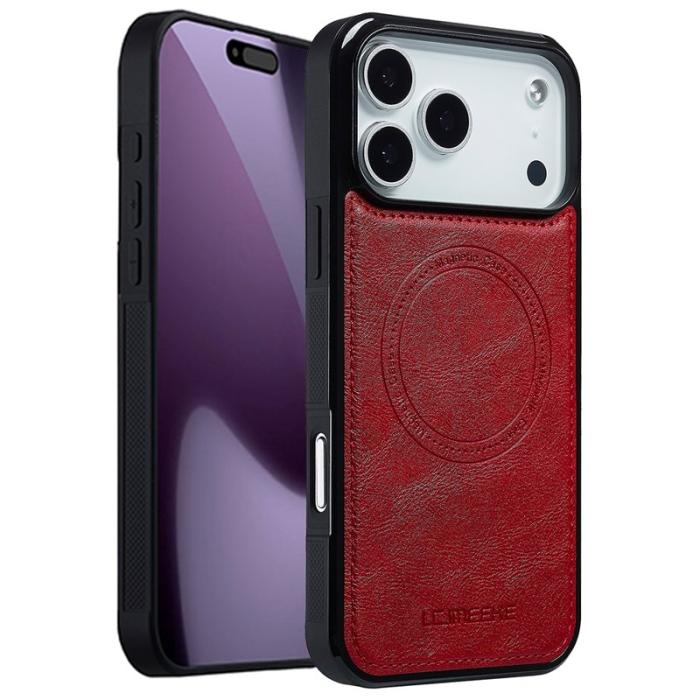 LC.imeeke - LC.IMEEKE iPhone 17 Pro Max Fodral Äkta läder - Röd