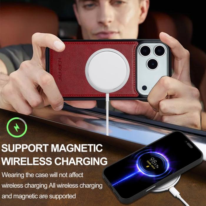 LC.imeeke - LC.IMEEKE iPhone 17 Pro Max Fodral Äkta läder - Röd