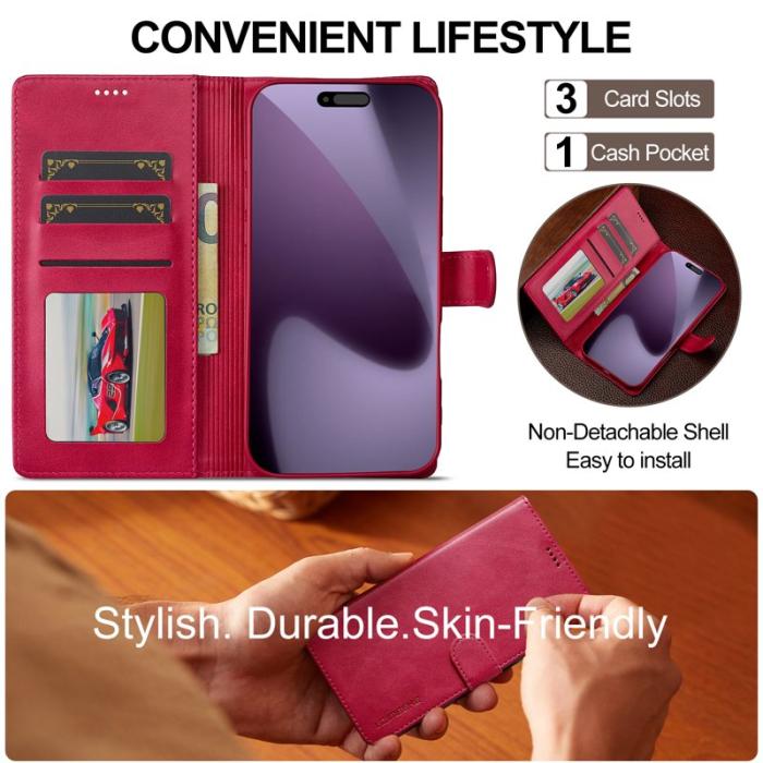 LC.imeeke - LC.IMEEKE iPhone 17 Pro Max Fodral Äkta läder - Rosa