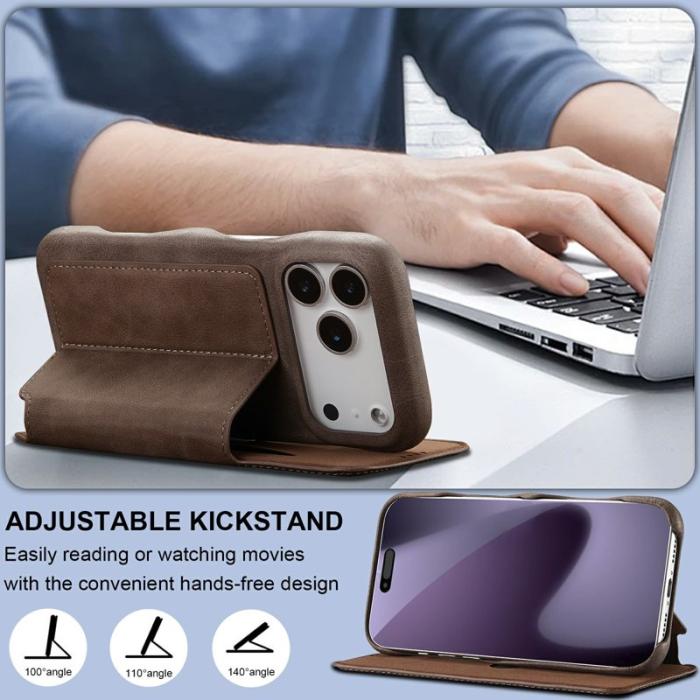 LC.imeeke - LC.IMEEKE iPhone 17 Pro Max Fodral Card Holder Äkta läder - Kaffe