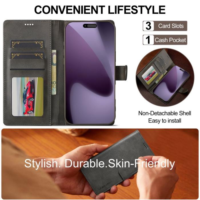 LC.imeeke - LC.IMEEKE iPhone 17 Pro Max Fodral PU Läder - Grå