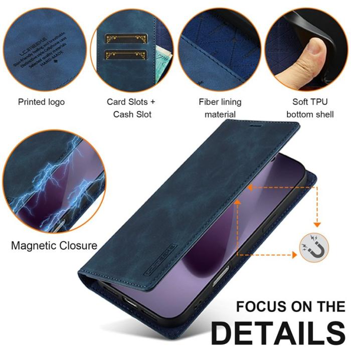 LC.imeeke - LC.IMEEKE iPhone 17 Pro Max Fodral Wallet Mikrofiberläder - Blå