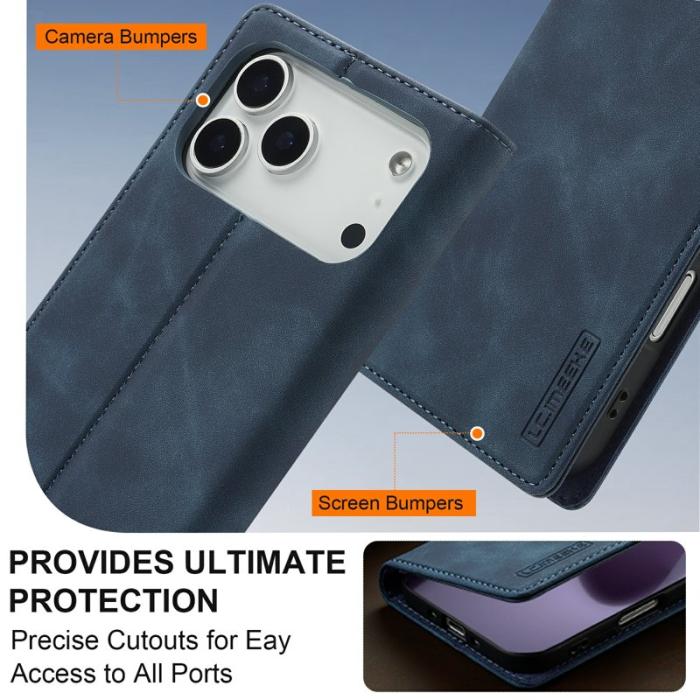 LC.imeeke - LC.IMEEKE iPhone 17 Pro Max Fodral Wallet Mikrofiberläder - Blå