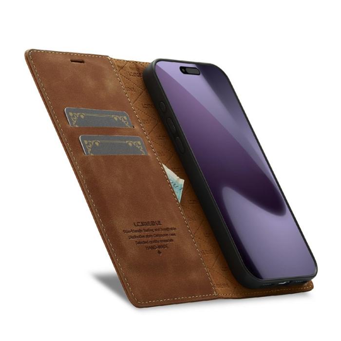 LC.imeeke - LC.IMEEKE iPhone 17 Pro Max Fodral Wallet Mikrofiberläder - Brun