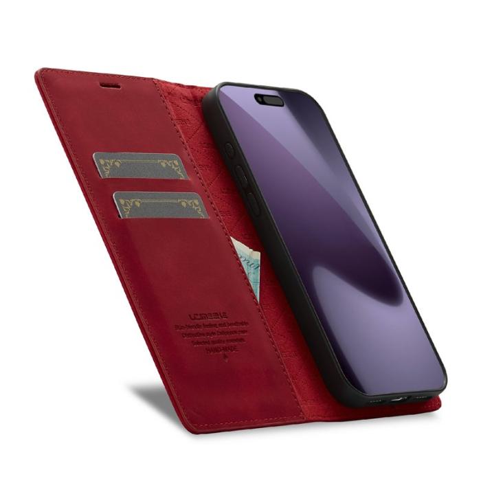 LC.imeeke - LC.IMEEKE iPhone 17 Pro Max Fodral Wallet Mikrofiberläder - Röd