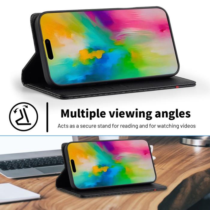 LC.imeeke - LC.IMEEKE iPhone 17 Wallet Fodral Äkta läder - Svart