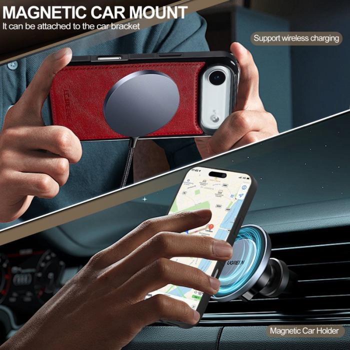 LC.imeeke - LC.IMEEKE iPhone Air Fodral Äkta läder + TPU - Röd