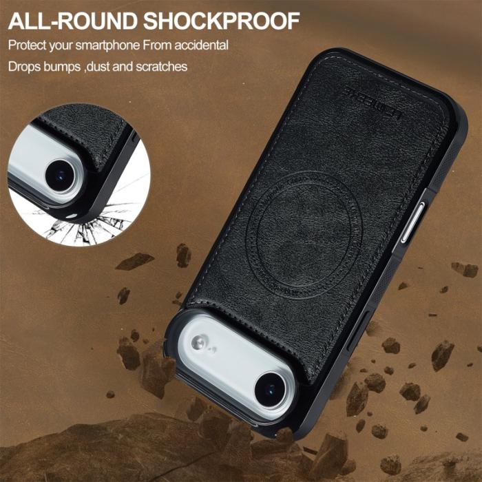 LC.imeeke - LC.IMEEKE iPhone Air Fodral Äkta läder + TPU - Svart