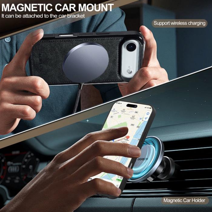 LC.imeeke - LC.IMEEKE iPhone Air Fodral Äkta läder + TPU - Svart