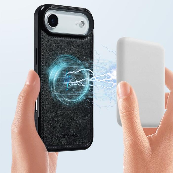 LC.imeeke - LC.IMEEKE iPhone Air Fodral Äkta läder + TPU - Svart