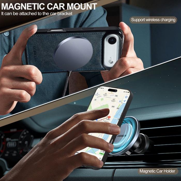 LC.imeeke - LC.IMEEKE iPhone Air Fodral MagSafe Äkta läder - Blå