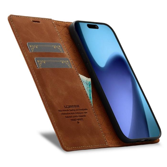 LC.imeeke - LC.IMEEKE iPhone Air Fodral Wallet Mikrofiberläder - Brun